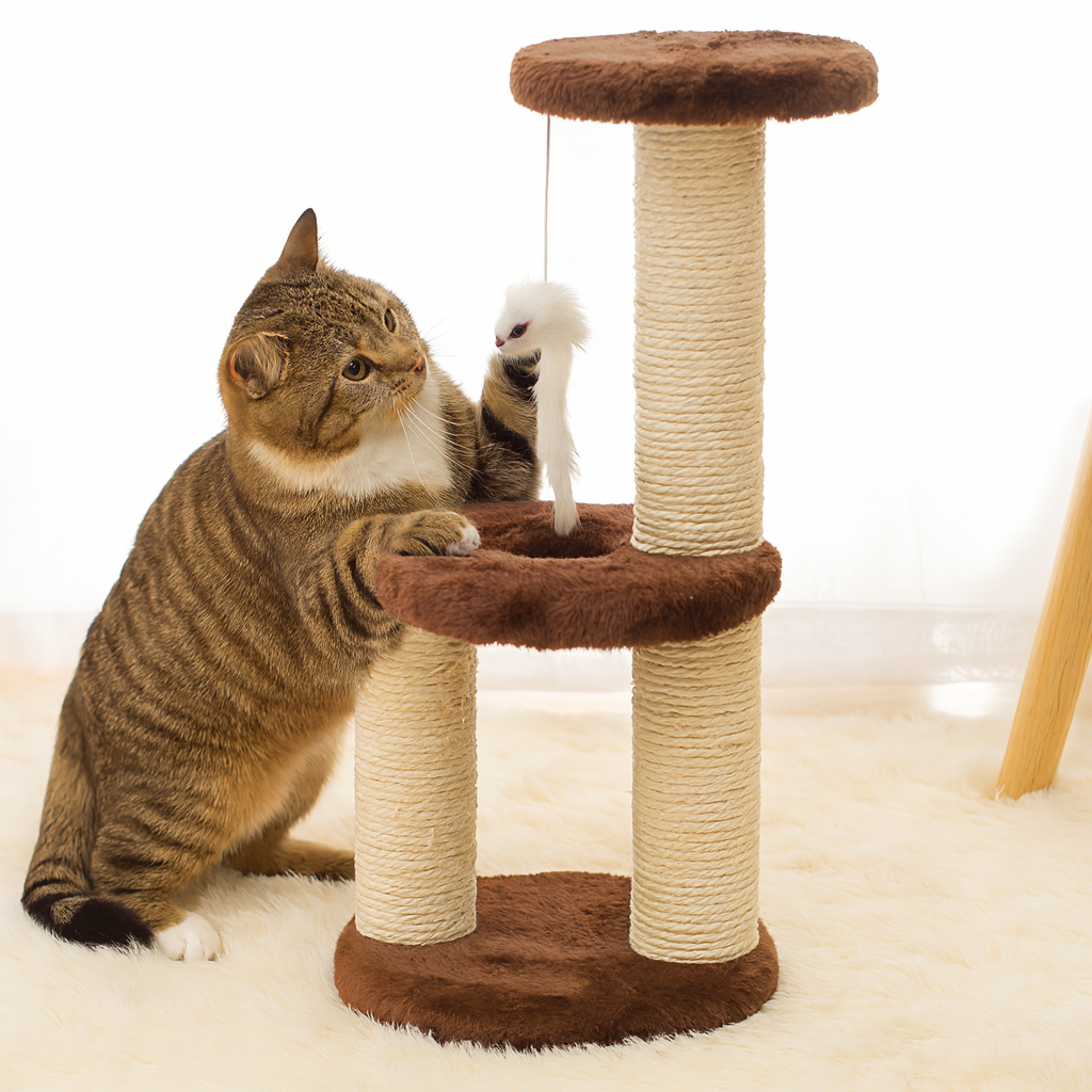 Tiragraffi in Sisal con Gioco Pendente per Gatti Attivi | SkyPaws Tower