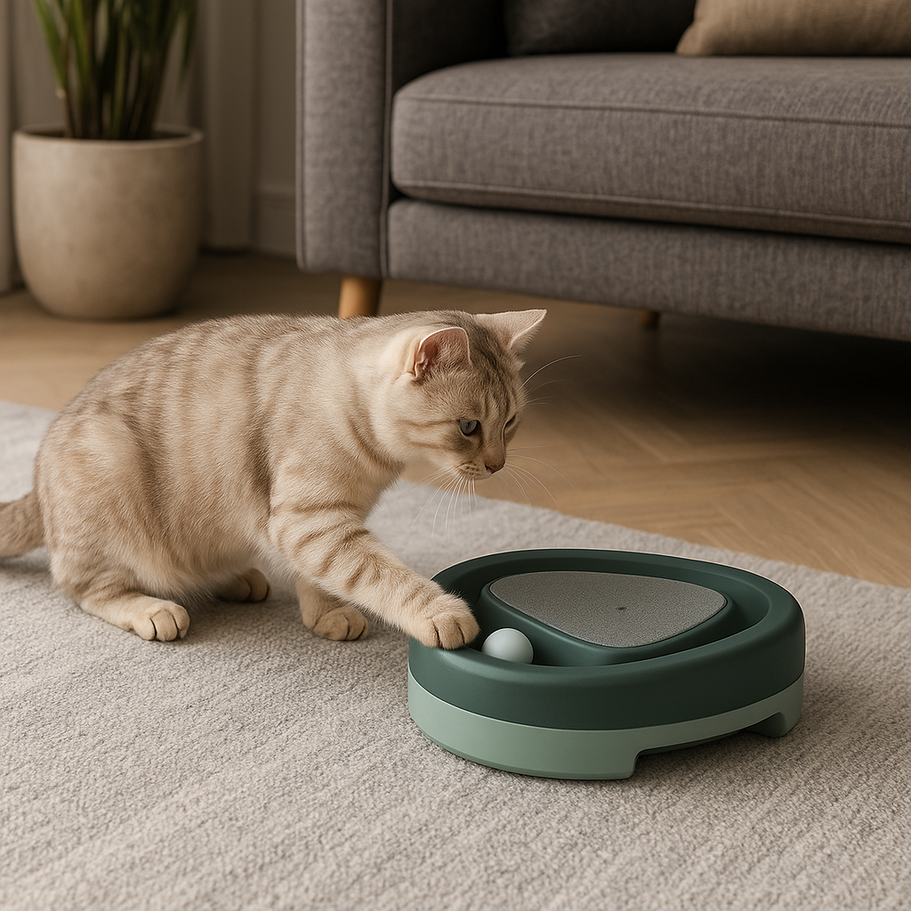 Gioco Elettrico Interattivo per Gatti con Palla Rotante e Superficie Tiragraffi | Spinplay