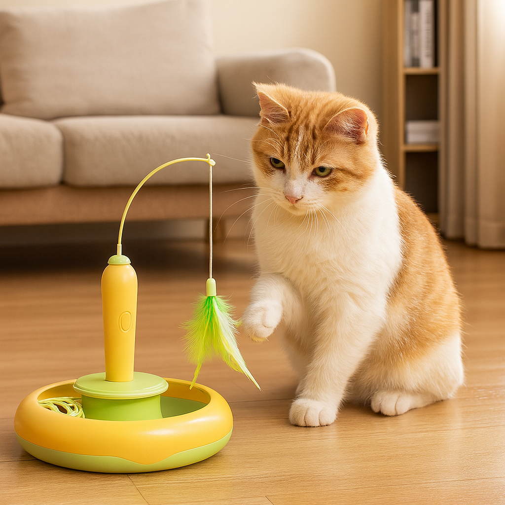 Gioco Interattivo 2 in 1 per Gatti, Piuma Rotante & Palla a Inseguimento | SpinFeather