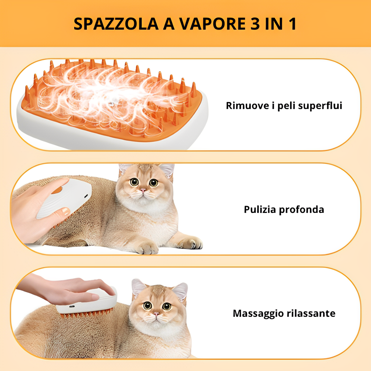 Spazzola a Vapore per Gatti, Rimuove il Pelo e Idrata il Manto in Modo Naturale | Steam Kitty