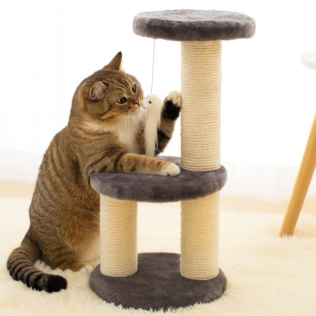 Tiragraffi in Sisal con Gioco Pendente per Gatti Attivi | SkyPaws Tower