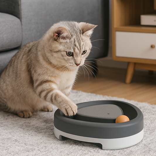 Gioco Elettrico Interattivo per Gatti con Palla Rotante e Superficie Tiragraffi | Spinplay