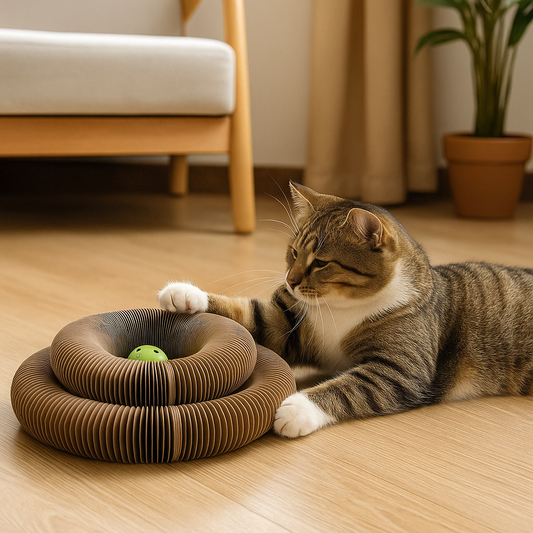 Tiragraffi Pieghevole in Ondulato 3 in 1 per Gatti (Gioco + Cuccia + Tiragraffi) | FoldyNest