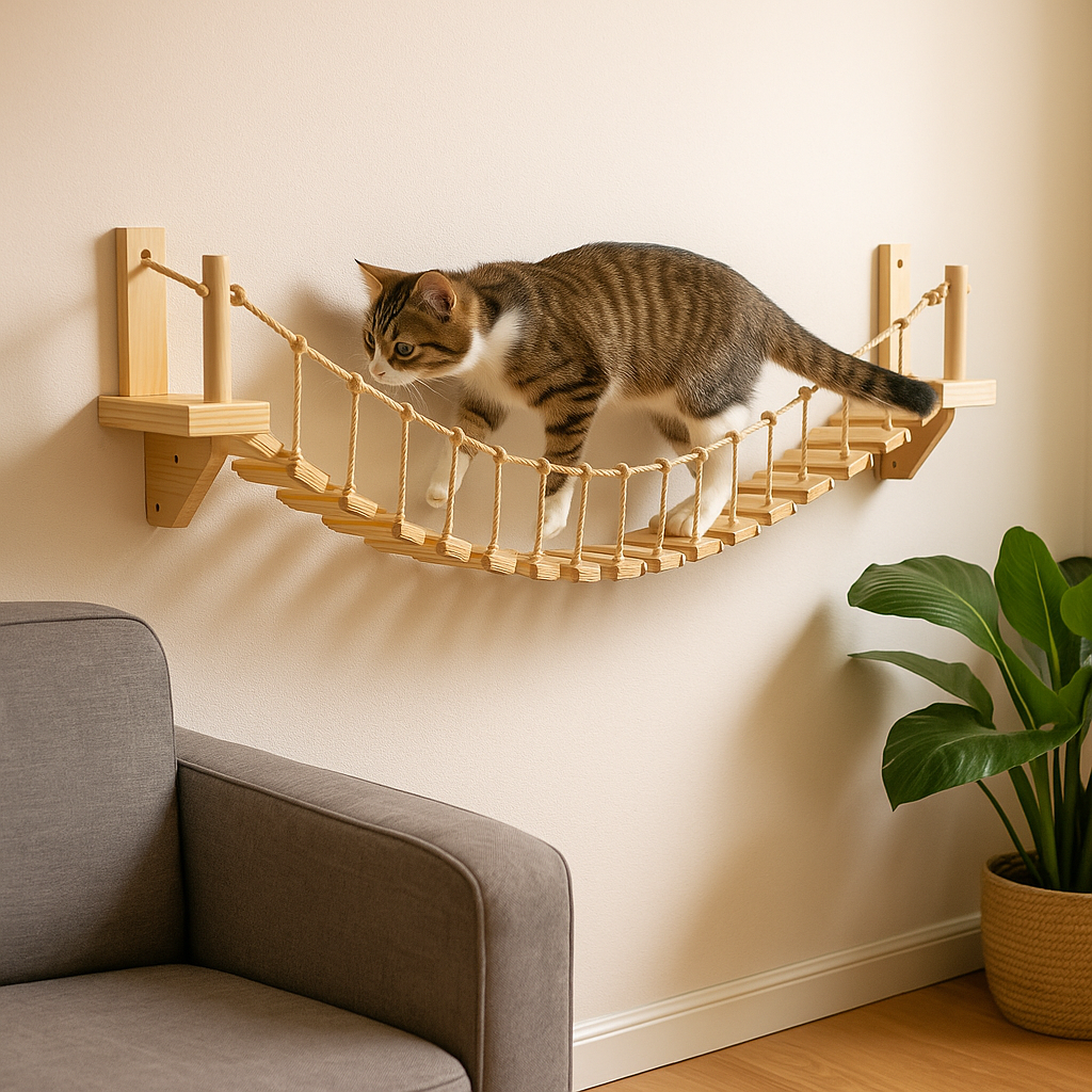 Ponte sospeso in legno per gatti, Parete d’arrampicata naturale e sicura | CatBridge
