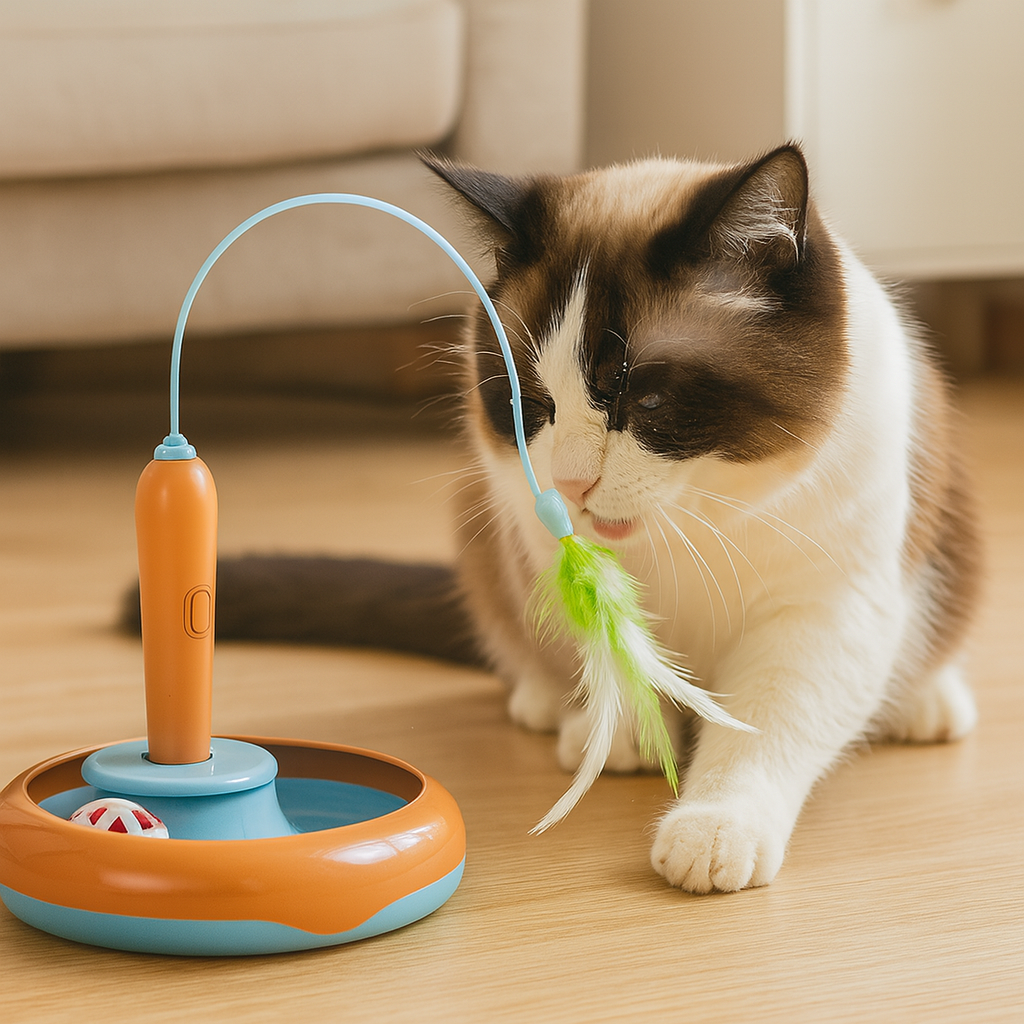 Gioco Interattivo 2 in 1 per Gatti, Piuma Rotante & Palla a Inseguimento | SpinFeather