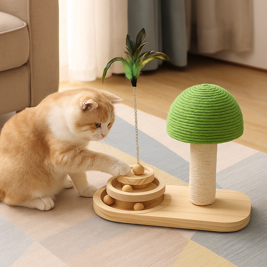 Tiragraffi e Gioco Antistress Interattivo in Legno per Gatti | WoodMushroom