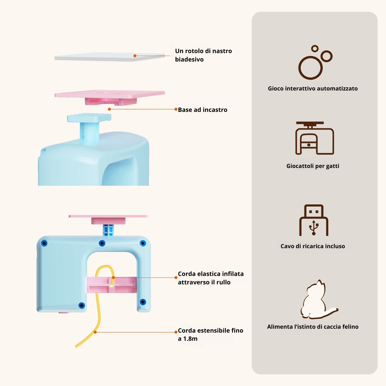 Giocattolo Elettrico per Gatti Interattivo, Automatico, Anti-Noia | Yo-yo Cat